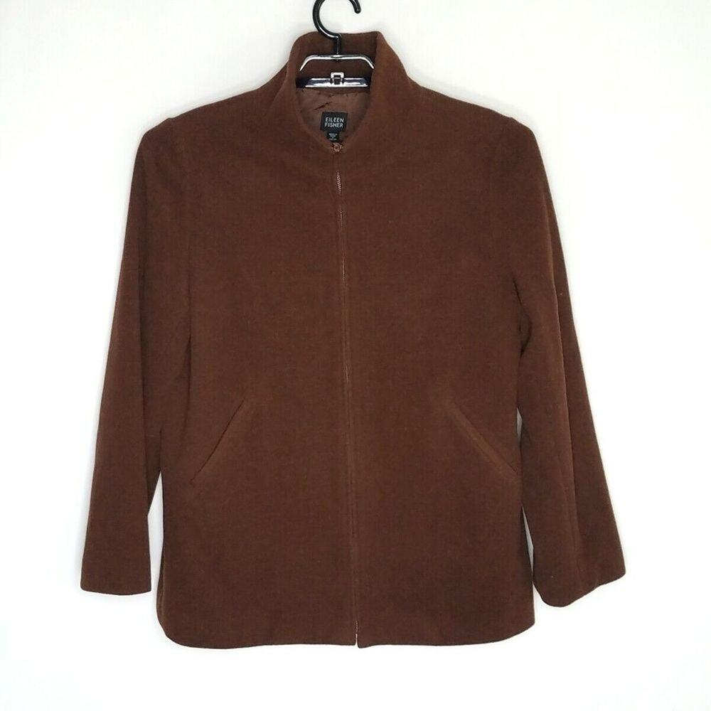 Eileen Fisher Wool Jacket Coat SZ Medium Brown Zip Front